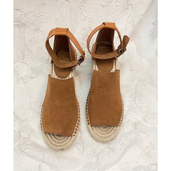 NEW GAP Espadrille Wedges Shoes Sandals Brown Suede Wedge Ankle Strap Open Toe - Picture 6 of 10